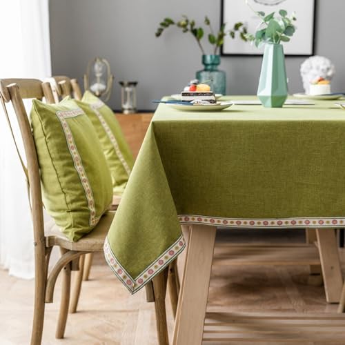 Homxi Tischdeko Rechteckig 130 W x 180 L cm,Tischdecke für Aussen Grün Einfarbig mit Gestickte Bordüre Polyester Tischdecke Couchtisch von Homxi