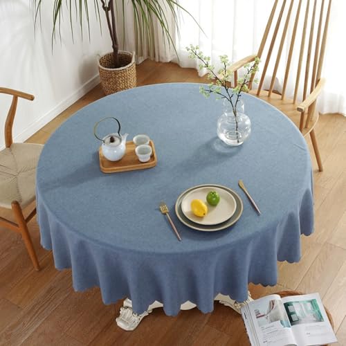 Homxi Tischdeko Runder Tisch 240CM,Tischtuch für Tisch Blau Einfarbig Polyester Tischdecke Gartentisch von Homxi