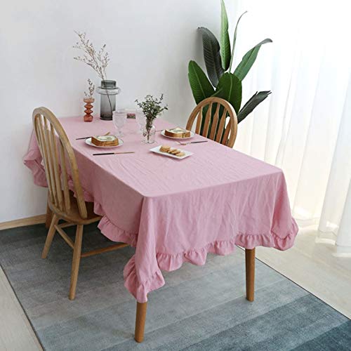 Homxi Tischtuch Klein Rechteckige 140 W x 240 L cm,Tischtuch Rosa Einfarbig mit Rüsche Baumwolle Tischtuch Garten Homxi Tischtuch Klein Rechteckige 140 W x 240 L cm,Tischtuch Rosa Einfarbig mit Rüsche Baumwolle Tischtuch Garten von Homxi