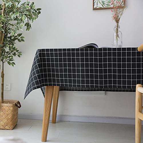 Homxi Tischtuch Outdoor Rechteckige 140 W x 200 L cm,Tischdeckeer Tisch Schwarz Kariertmuster Baumwolle Tischdecke Wohnzimmertisch von Homxi