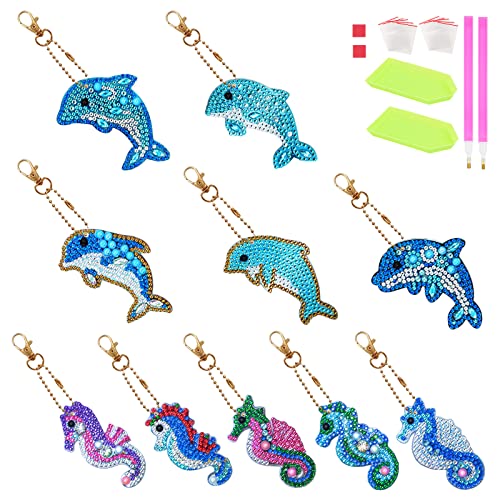 HonGien 10 Stücke Diamond Painting Schlüsselanhänger,5D Diy Diamant Geklebt Malerei Schlüssel-Kette Kit,Diy 5D Diamond Painting Keychain für Dekoration von Taschen und Geschenktüten (YSK057+YSK060) von HonGien