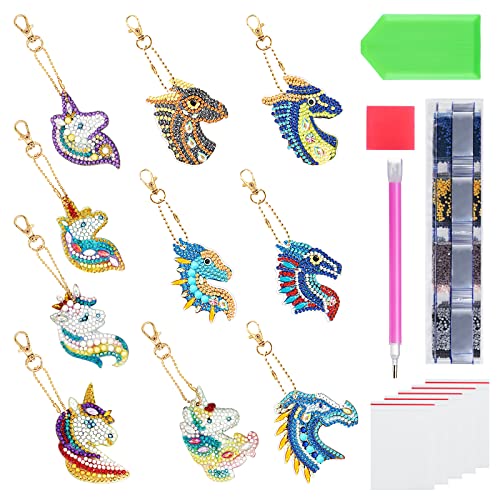 HonGien 10 Stücke Diamond Painting Schlüsselanhänger,5D Diy Diamant Geklebt Malerei Schlüssel-Kette Kit,Diy 5D Diamond Painting Keychain für Dekoration von Taschen und Geschenktüten (YSK090+YSK020) von HonGien