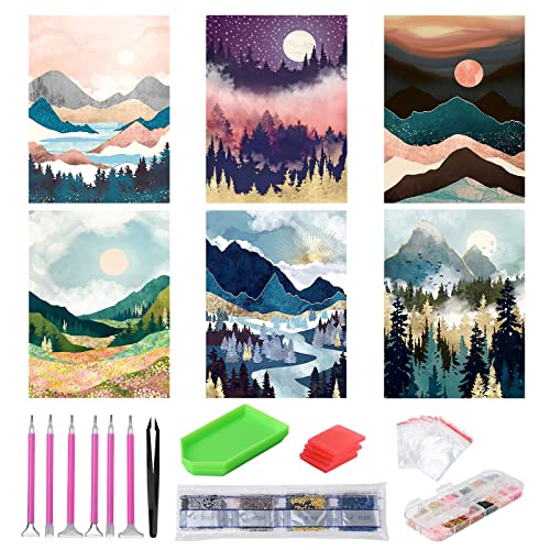 HonGien 5D Diamond Painting Kits, Diamant Malerei Kits, 6 Stück Diamant Painting Bilder für Kinder und Erwachsene, für Home Wall Decoration 30x40cm/12x16(Berge) von HonGien