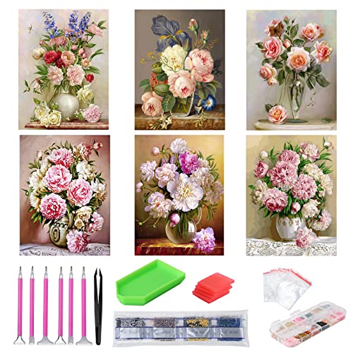 HonGien Diamant Malerei Kits, Diamond Painting Set, 6 Stück Diamant Painting Bilder für Kinder und Erwachsene für Home Wall Decoration 30x40cm/12x16 (Blumen) von HonGien