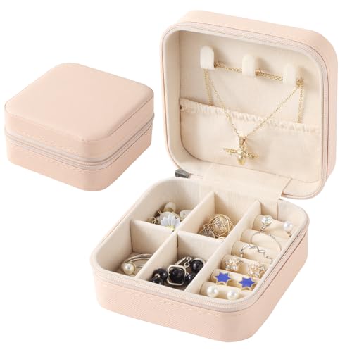 HonGien Schmuckschatulle Reisen Schmuckbox Damen Klein Reise Schmuck Etui Tragbarer Reise Schmuckbox jewellery box small für Ohrringe, Ringe, Ohrstecker, Kette (Rosa) von HonGien