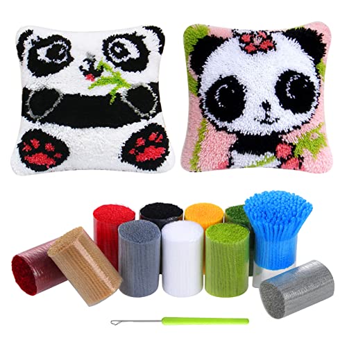 HonGien Tier Knüpfkissen Set, Latch Hook Kissen Kit, 2 Stück Latch Hook Rug für Anfänger Erwachsene oder Kinder, Kreatives Geschenk (Panda) von HonGien