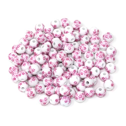 Honbay 100 Stück 10 mm rosa Blumen-Keramikperlen, handgefertigt, Porzellan-Blume, runde Perlen, Abstandhalter, lose Perlen mit 1 Beutel mit Kordelzug für Schmuckherstellung, DIY Handwerk von Honbay