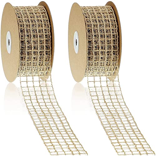 HondoKet 2 Rollen 20 Meter x 6,3 cm Weihnachten Mesh Sackleinen Drahtband Offen Weave Sackleinen Netzband Natürliches Stoffband von HondoKet