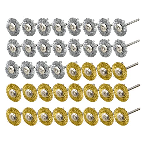 HondoKet 40 Stück Mini-Drahtbürsten, Radbecher, Messing-Stahldrahtbürsten-Set (3 mm) Schaft für Elektro-Drehwerkzeug, Polieren von HondoKet