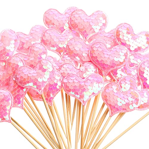 100 Stück Herz Cupcake Topper Glitzer Fischschuppen Cupcake Topper Glänzende Kuchendekorationen Valentinstag Cupcake Dekorationen mit doppelten Farben für Hochzeit Party Muttertag (Gradual Pink, Light Pink) von Honeydak