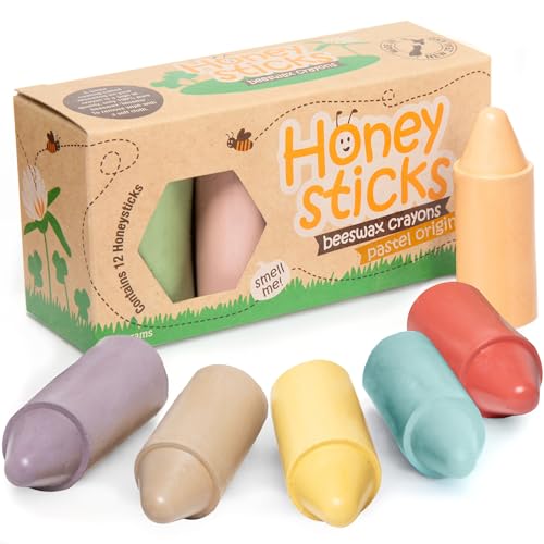 Honeysticks Pastellfarben Wachsmalstifte 100% Bienenwachs (12pk) Ungiftige Wachsmalstifte, Babys und Kleinkinder, 1+ - Natürliche Inhaltsstoffe, Lebensmittelechte Farben, Höchste Sicherheitsstandards von Honeysticks