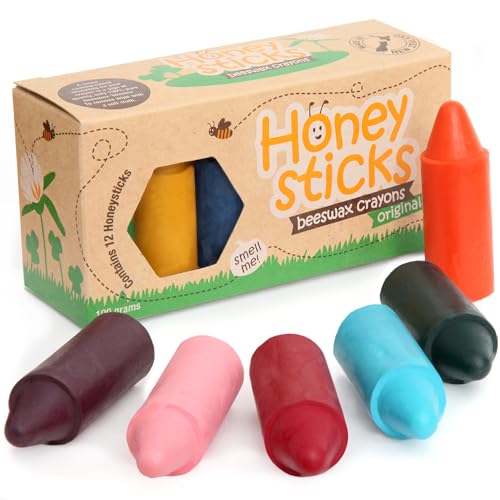 Honeysticks Wachsmalstifte aus 100 % Bienenwachs (12er-Pack) – Ungiftig Wachsmalstifte ab 1 Jahr für Kleinkinder – Natürliche Inhaltsstoffe und Lebensmittelechte Farben, Höchste Sicherheitsstandards von Honeysticks