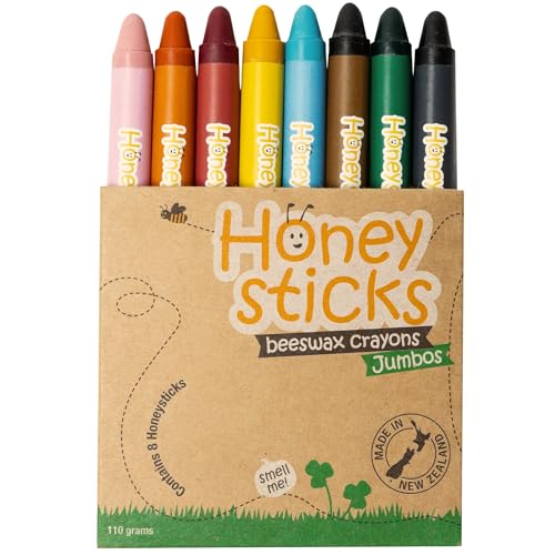 Honeysticks Wachsmalstifte aus 100% reinem Bienenwachs (8er Pack, die Dünnen), natürlich, sicher für Babys, Kleinkinder und Kinder, handgemacht aus Neuseeland, geeignet für ältere Kinder von Honeysticks