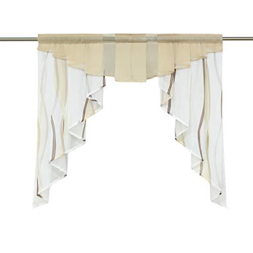 HongYa Tunnelzug Scheibengardine transparenter Voile Kurzgardine für Kleinfenster H/B 145/120 cm Creme Braun von HongYa