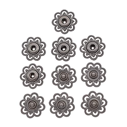 Hongma 5 Stück Blumen Druckknöpfe Buttons Schwarz Silber Gold für DIY Basteln Durchmesser 21mm von Hongma