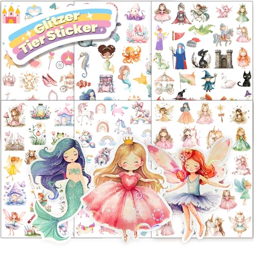 Hongma Märchen Glitzer Sticker mit Glitzereffekt 6pcs Über 150 Motiv Glitzersticker Feen Aufkleber Holografische für Kinder Mädchen Scrapbooking Fotoalbum Geschenke (Nicht Reflektierend) von Hongma