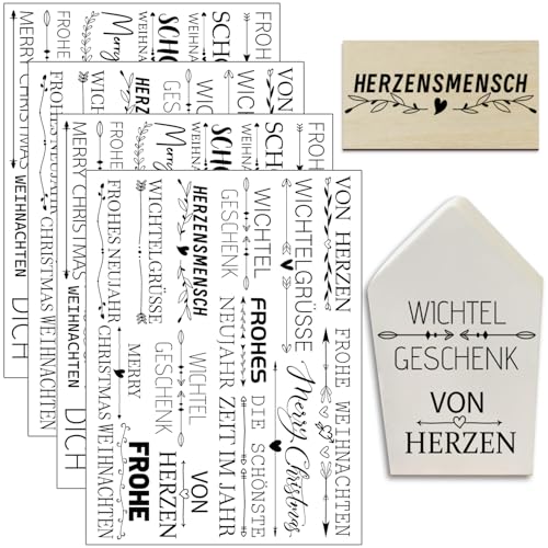 Hongma Rub On Sticker 19x14cm-Großformat Weihnachten Transfers 4PCS Sprüche für Raysin für Keraflott Glas Holz DIY Deko Rub On Folie Rubons Aufkleber (Weihnachten Sprüche) von Hongma