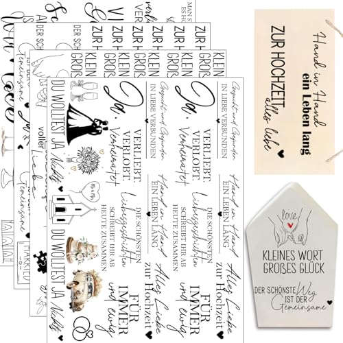 Hongma Rub On Sticker ca.A5 19x14cm-Großformat Transfers 4PCS Sprüche für Raysin für Keraflott Möbel Glas Holz DIY Deko Rub On Folie Rubons Aufkleber Hochzeit Wedding von Hongma