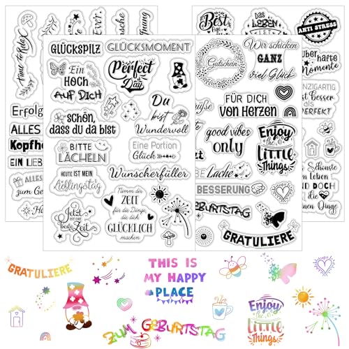 Hongma Silikon Stempel Sprüche Deutsch Silikonstempel Clear Stamps Glück Transparent Clearstamp für Journal Scrapbooking Fotoalbum zum DIY Basteln von Hongma