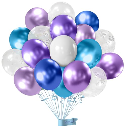 Hongplus Frozen Luftballons Set, 50pcs 30.5 cm Lila Blau Schneeflocke Druck Ballons Party Ballons für Jungen Mädchen Fozen Geburtstag Baby Shower Party Dekorationen Weihnachten Winter Wunderland Party von Hongplus