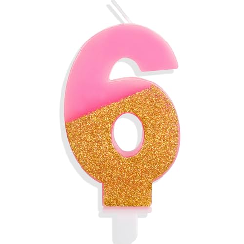 Hongplus Rosa Glitzer 6. Geburtstag Kerzen Zahl 6 Kerze Kuchen Kerze Kerzen für Kuchen Happy 6th Birthday Cake Topper Dekorationen für Mädchen 6 Geburtstag Jahrestag Hochzeit Party von Hongplus