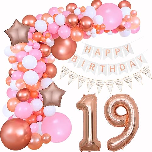 19 Geburtstag Deko Mädchen Rosegold Rosa deko 19. Geburtstag Mädchen, 19 Jahre Geburtstagdeko Luftballons Girlande 19. Geburtstag Mädchen rosegold Ballon Girlande Happy 19 Birthday Dekoration von Hongyantech