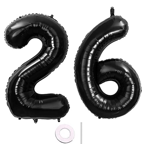 40 Zoll 2 Luftballons Zahle 26 jahre Geburtstag deko Schwarz XXL 100cm Zahlenballon 26 Schwarz Nummer Riesen Folienballon 26 Ballon Zahl 26 Heliumballon Luftballons 26 Geburtstag Deko mann frauen(26) von Hongyantech