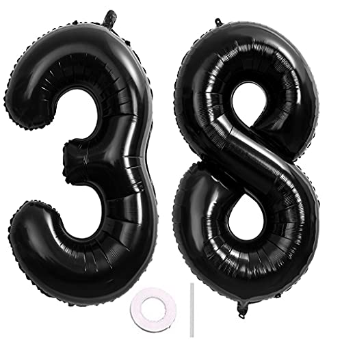 40 Zoll 2 Luftballons Zahle 38. Schwarz Geburtstag XXL 100cm Riesen Folienballon Zahlenballon 38 Schwarz Nummer Folienballon 38 Ballon Zahl 38 Heliumballon Luftballon 38 für Geburtstag Party Deko(38) von Hongyantech