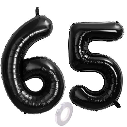 40 Zoll 2 Luftballons Zahle 65. Schwarz Geburtstag XXL 100cm Riesen Folienballon Zahlenballon 65 Schwarz Nummer Folienballon 65 Ballon Zahl 65 Heliumballon Luftballon 65 für Geburtstag Party Deko(65) von Hongyantech