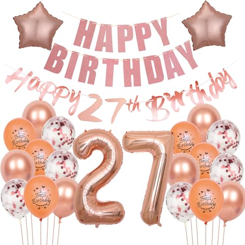 Deko 27. Geburtstag Frauen luftballons 27 Geburtstag Frauen Deko Geschenk für 27. Geburtstag Frauen Rosegold Geburtstag 27 Frauen Geburtstagsdeko 27 jahre Frau Geburtstag dekoration Rosegold von Hongyantech