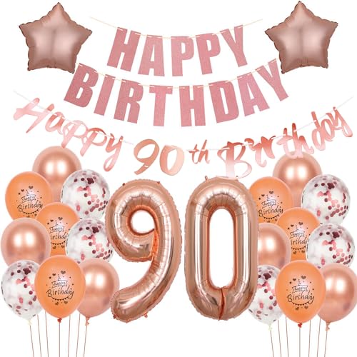 Deko 90. Geburtstag Frauen luftballons 90 Geburtstag Frauen Deko Geschenk für 90. Geburtstag Frauen Rosegold Geburtstag 90 Frauen Geburtstagsdeko 90 jahre Frau Geburtstag dekoration Rosegold von Hongyantech