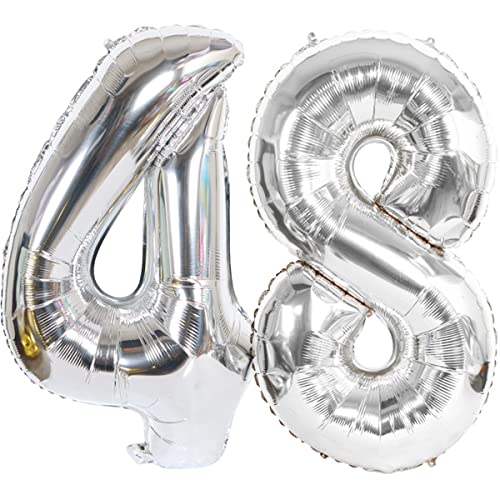 Helium Luftballon 48 Silber Geburtstagsdeko 40" 48 Geburtstag Party Deko Supplies,ballon 48 geburtstag,48 luftballon silber folienballon 48 geburtstag frau mann ballon 48 geburtstag frauen(48) von Hongyantech