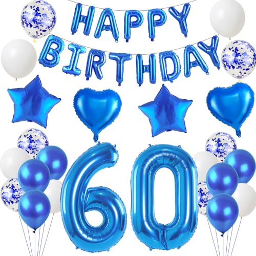 Luftballons 60. Geburtstags deko Mann blau set, Geburtstagsdeko 60 jahre Geburtstag Dekoration Mann blau,Folien ballons 60 Geburtstag deko banner,girlande deko 60. geburtstag Mann deko von Hongyantech