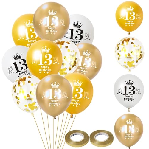 Luftballon 13. Geburtstag Jungen Mädchen Deko 32 Stück Gold weiß Ballons 13. Geburtstag Dekoration Happy 13 Geburtstag Latex Ballon Geburtstagsdeko 13 jahre Mädchen Jungen Geburtstag Party deko von Hongyantech