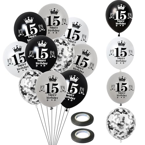 Luftballon 15. Geburtstag Jungen Mädchen Deko 32 Stück Schwarz Silber weiß Ballons 15. Geburtstag Dekoration 15 Geburtstag Latex Ballon Geburtstagsdeko 15 jahre Mädchen Junge Geburtstag Party deko von Hongyantech