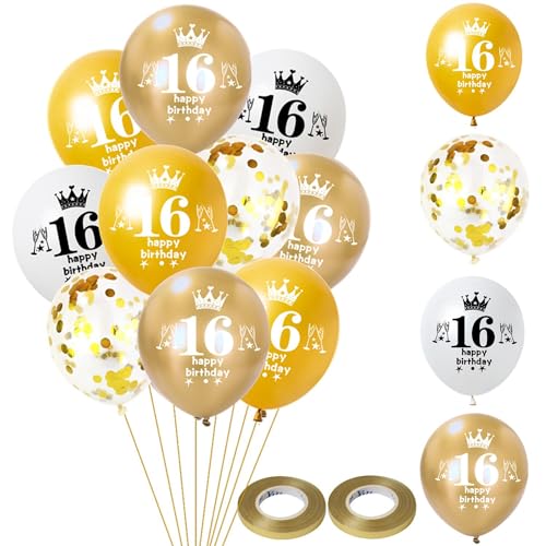 Luftballon 16. Geburtstag Jungen Mädchen Deko 32 Stück Gold weiß Ballons 16. Geburtstag Dekoration Happy 16 Geburtstag Latex Ballon Geburtstagsdeko 16 jahre Mädchen Jungen Geburtstag Party deko von Hongyantech