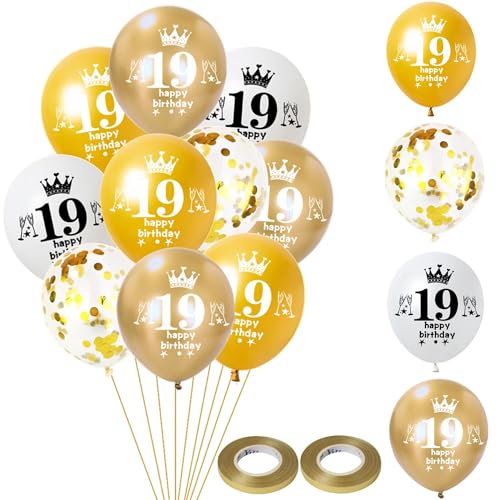 Luftballon 19. Geburtstag Jungen Mädchen Deko 32 Stück Gold weiß Ballons 19. Geburtstag Dekoration Happy 19 Geburtstag Latex Ballon Geburtstagsdeko 19 jahre Mädchen Jungen Geburtstag Party deko von Hongyantech