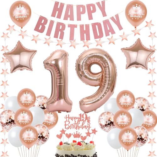 deko 19. Geburtstag Dekoration Mädchen Rosegold Tortendeko 19 Geburtstag Mädchen Deko Luftballons 19. Geburtstag Party Deko 19 jahre Mädchen Geburtstagsdeko Folienballon 19 Geburtstag Geschenk von Hongyantech