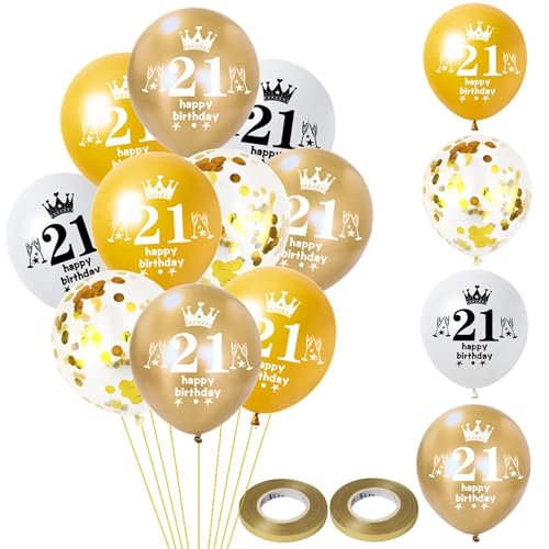 Luftballon 21. Geburtstag Mann Frauen Deko 32 Stück Gold weiß Ballons 21. Geburtstag Dekoration Happy 21 Geburtstag Latex Ballon Geburtstagsdeko 21 jahre Frauen Männer Geburtstag Party deko von Hongyantech