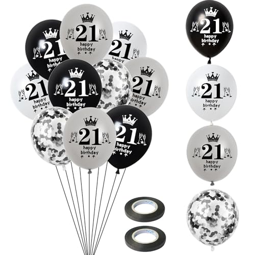 Luftballon 21. Geburtstag Mann Frauen Deko 32 Stück Schwarz Silber weiß Ballons 21. Geburtstag Dekoration 21 Geburtstag Latex Ballon Geburtstagsdeko 21 jahre Frauen Männer Geburtstag Party deko von Hongyantech