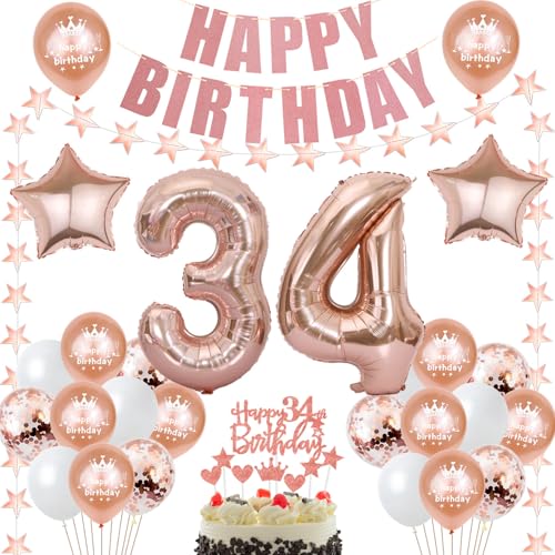 deko 34. Geburtstag Dekoration frau Rosegold Tortendeko 34 Geburtstag frauen Deko Luftballons 34. Geburtstag Party Deko 34 jahre frau Geburtstagsdeko Folienballon 34 Geburtstag Geschenk von Hongyantech