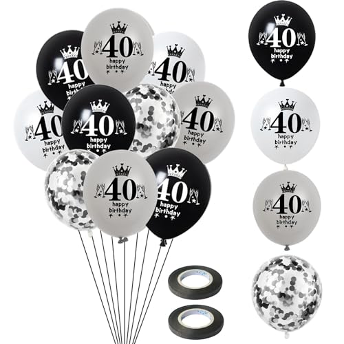 Luftballon 40. Geburtstag Mann Frauen Deko 32 Stück Schwarz Silber weiß Ballons 40. Geburtstag Dekoration 40 Geburtstag Latex Ballon Geburtstagsdeko 40 jahre Frauen Männer Geburtstag Party deko von Hongyantech