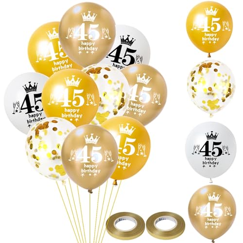 Luftballon 45. Geburtstag Mann Frauen Deko 32 Stück Gold weiß Ballons 45. Geburtstag Dekoration Happy 45 Geburtstag Latex Ballon Geburtstagsdeko 45 jahre Frauen Männer Geburtstag Party deko von Hongyantech