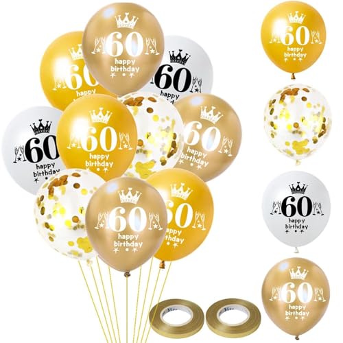 Luftballon 60. Geburtstag Mann Frauen Deko 32 Stück Gold weiß Ballons 60. Geburtstag Dekoration Happy 60 Geburtstag Latex Ballon Geburtstagsdeko 60 jahre Frauen Männer Geburtstag Party deko von Hongyantech