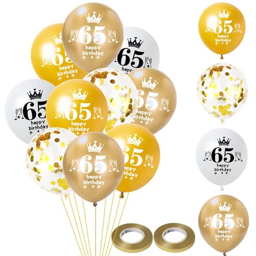 Luftballon 65. Geburtstag Mann Frauen Deko 32 Stück Gold weiß Ballons 65. Geburtstag Dekoration Happy 65 Geburtstag Latex Ballon Geburtstagsdeko 65 jahre Frauen Männer Geburtstag Party deko von Hongyantech