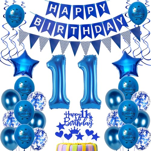 Luftballons 11 Geburtstag Dekoration Junge Ballon Deko 11. Geburtstag Junge blau Geburtstagsdeko 11 jahre Junge Geburtstag Tortendeko 11.geburtstag Junge birthday Banner Party Deko 11 Geburtstag von Hongyantech