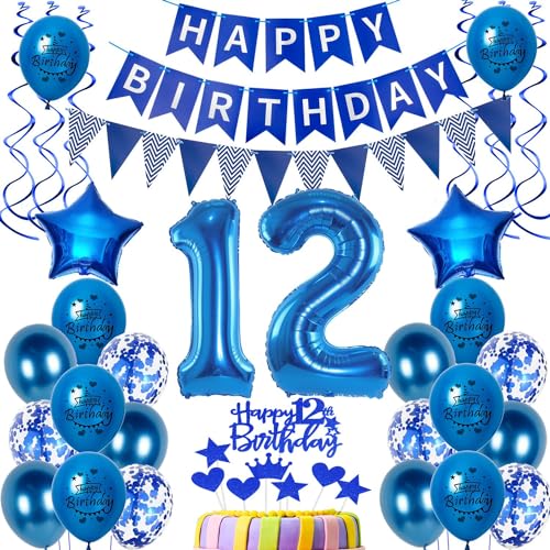 Luftballons 12 Geburtstag Dekoration Junge Ballon Deko 12. Geburtstag Junge blau Geburtstagsdeko 12 jahre Junge Geburtstag Tortendeko 12.geburtstag Junge birthday Banner Party Deko 12 Geburtstag von Hongyantech