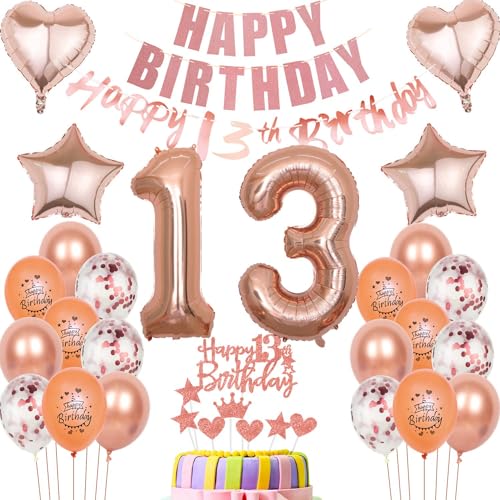 Luftballons 13 Geburtstag Dekoration mädchen Ballon Deko 13. Geburtstag mädchen rosegold Geburtstagsdeko 13 jahre mädchen Geburtstag Tortendeko 13.geburtstag mädchen Party Deko 13 Geburtstag girl von Hongyantech