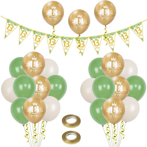 Luftballons 13. Geburtstag Junge Mädchen deko,23 Pcs oliv-grün gold Latex ballons, Girlande 13 Geburtstag Party Dekorationen Luftballons für Mädchen Jungen Geburtstagsdeko 13 Jahre Wimpelkette von Hongyantech