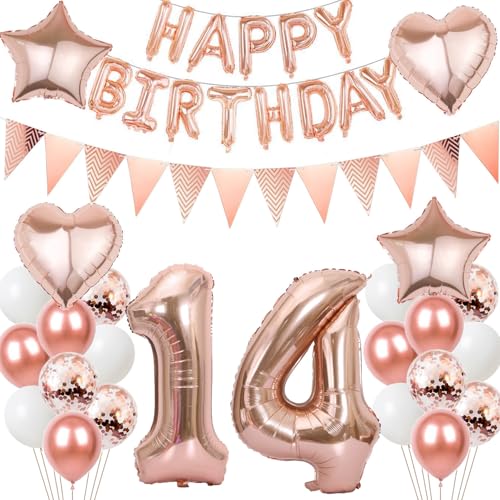 Luftballons 14 Geburtstags deko Mädchen set, Folienballon 14 jahre Geburtstag Deko RoseGold ballons 14 jahre Geburtstag deko Mädchen,Geburtstagsdeko 14. geburtstag deko 14 jahre Mädchen (number 14) von Hongyantech